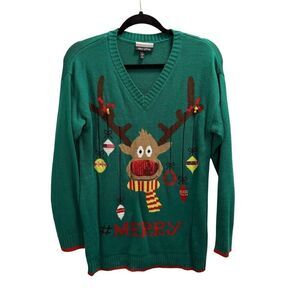 Allison Brittney green reindeer ugly Christmas sweater large